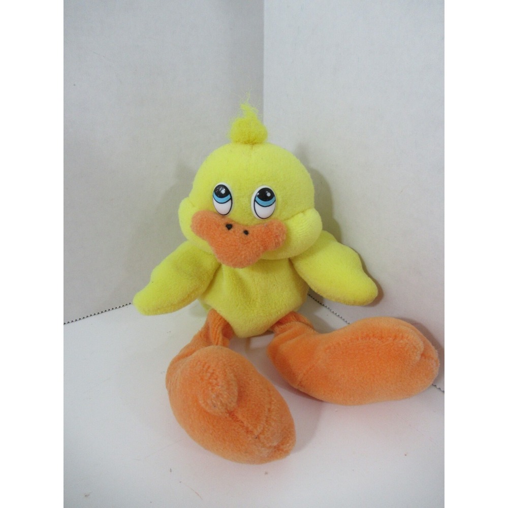 small yellow plush duck large big orange feet blue black plastic eyes beanbag